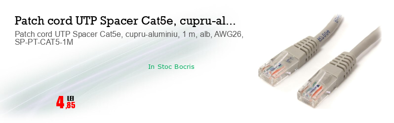 Patch cord UTP Spacer Cat5e, cupru-aluminiu, 1 m, alb, AWG26, SP-PT-CAT5-1M