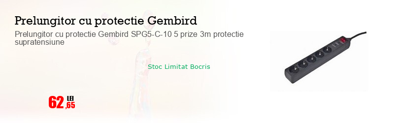 Prelungitor cu protectie Gembird SPG5-C-10 5 prize 3m protectie supratensiune