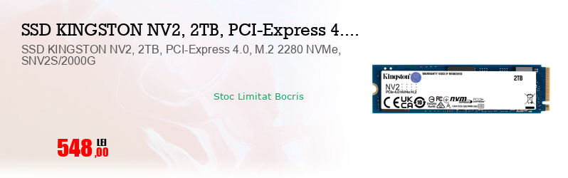 SSD KINGSTON NV2, 2TB, PCI-Express 4.0, M.2 2280 NVMe, SNV2S/2000G