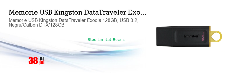 Memorie USB Kingston DataTraveler Exodia 128GB, USB 3.2, Negru/Galben DTX/128GB