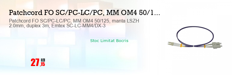 Patchcord FO SC/PC-LC/PC, MM OM4 50/125, manta LSZH 2.0mm, duplex 3m, Emtex SC-LC-MM4/DX-3