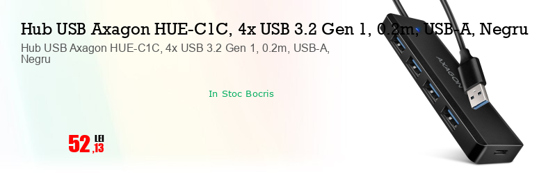 Hub USB Axagon HUE-C1C, 4x USB 3.2 Gen 1, 0.2m, USB-A, Negru