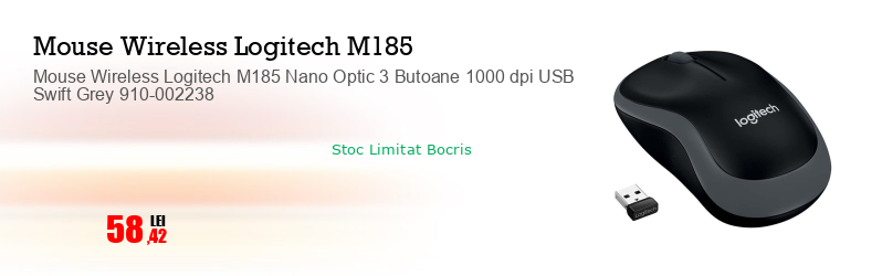 Mouse Wireless Logitech M185 Nano Optic 3 Butoane 1000 dpi USB Swift Grey 910-002238