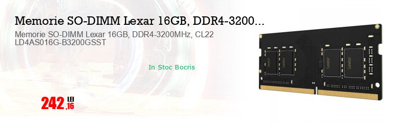 Memorie SO-DIMM Lexar 16GB, DDR4-3200MHz, CL22 LD4AS016G-B3200GSST   
