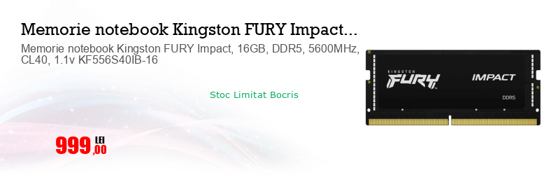 Memorie notebook Kingston FURY Impact, 16GB, DDR5, 5600MHz, CL40, 1.1v KF556S40IB-16