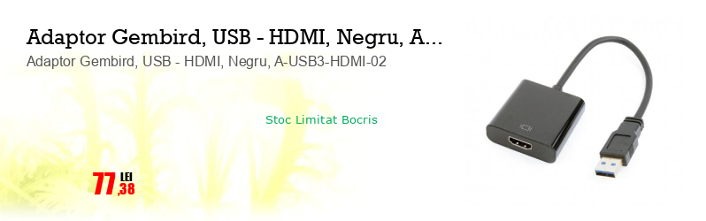 Adaptor Gembird, USB - HDMI, Negru, A-USB3-HDMI-02