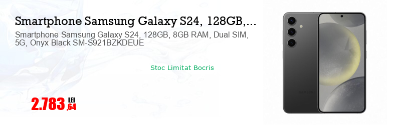Smartphone Samsung Galaxy S24, 128GB, 8GB RAM, Dual SIM, 5G, Onyx Black SM-S921BZKDEUE