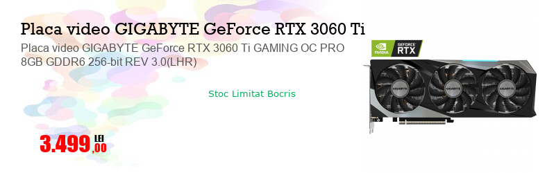 Placa video GIGABYTE GeForce RTX 3060 Ti GAMING OC PRO 8GB GDDR6 256-bit REV 3.0(LHR)