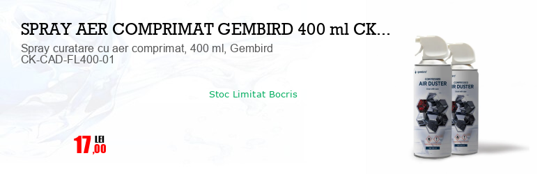 Spray curatare cu aer comprimat, 400 ml, Gembird CK-CAD-FL400-01