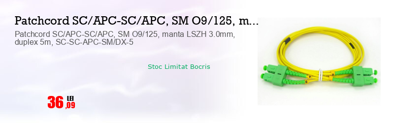 Patchcord SC/APC-SC/APC, SM O9/125, manta LSZH 3.0mm, duplex 5m, SC-SC-APC-SM/DX-5