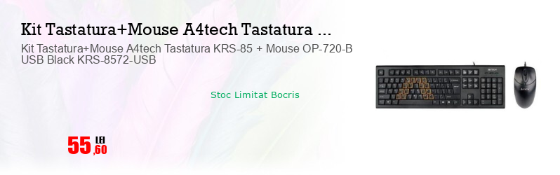 Kit Tastatura+Mouse A4tech Tastatura KRS-85 + Mouse OP-720-B USB Black KRS-8572-USB