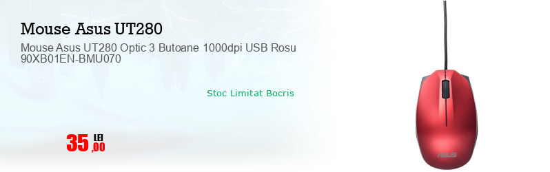 Mouse Asus UT280 Optic 3 Butoane 1000dpi USB Rosu 90XB01EN-BMU070