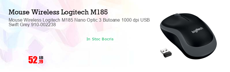 Mouse Wireless Logitech M185 Nano Optic 3 Butoane 1000 dpi USB Swift Grey 910-002238