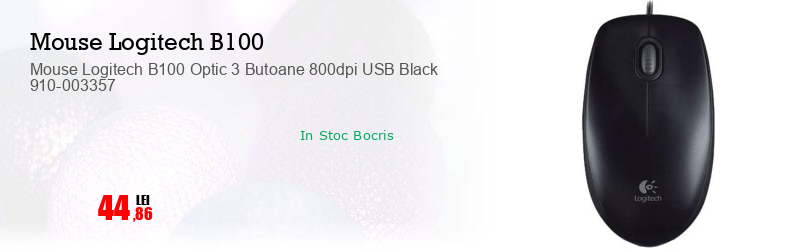 Mouse Logitech B100 Optic 3 Butoane 800dpi USB Black 910-003357