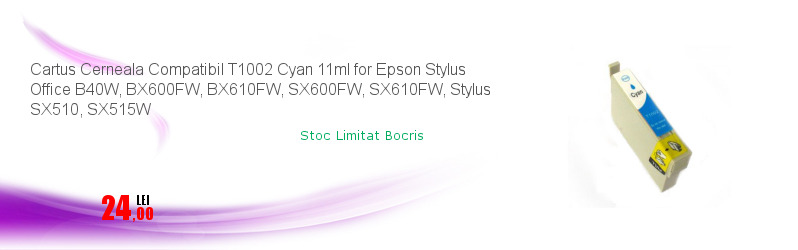 Cartus Cerneala Compatibil T1002 Cyan 11ml for Epson Stylus Office B40W, BX600FW, BX610FW, SX600FW, SX610FW, Stylus SX510, SX515W