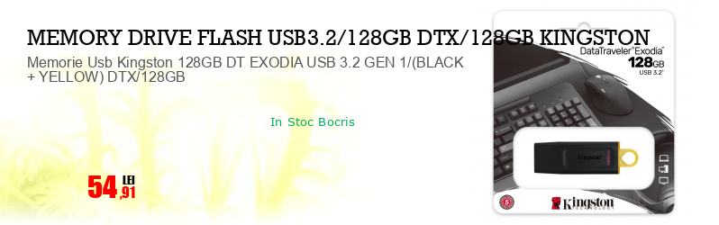 Memorie Usb Kingston 128GB DT EXODIA USB 3.2 GEN 1/(BLACK + YELLOW) DTX/128GB