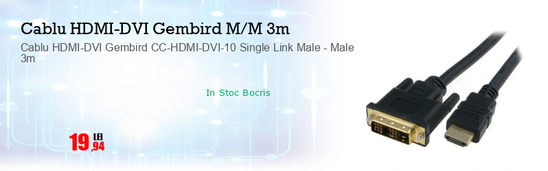 Cablu HDMI-DVI Gembird CC-HDMI-DVI-10 Single Link Male - Male 3m