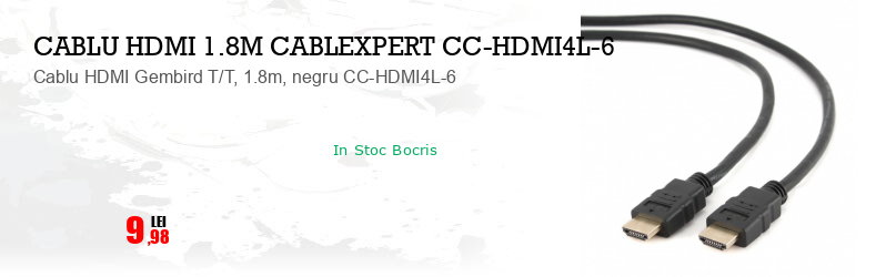 Cablu HDMI Gembird T/T, 1.8m, negru CC-HDMI4L-6