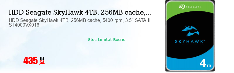 HDD Seagate SkyHawk 4TB, 256MB cache, 5400 rpm, 3.5'' SATA-III ST4000VX016  