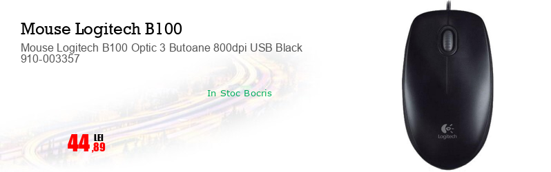 Mouse Logitech B100 Optic 3 Butoane 800dpi USB Black 910-003357