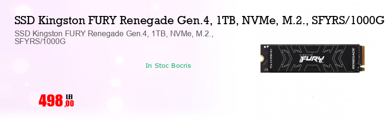 SSD Kingston FURY Renegade Gen.4, 1TB, NVMe, M.2., SFYRS/1000G