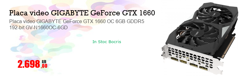 Placa video GIGABYTE GeForce GTX 1660 OC 6GB GDDR5 192-bit GV-N1660OC-6GD