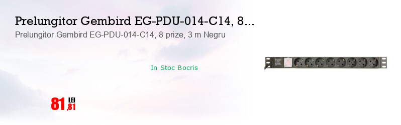 Prelungitor Gembird EG-PDU-014-C14, 8 prize, 3 m Negru