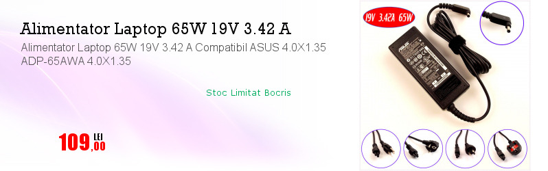 Alimentator Laptop 65W 19V 3.42 A Compatibil ASUS 4.0X1.35 ADP-65AWA 4.0X1.35