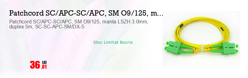 Patchcord SC/APC-SC/APC, SM O9/125, manta LSZH 3.0mm, duplex 5m, SC-SC-APC-SM/DX-5