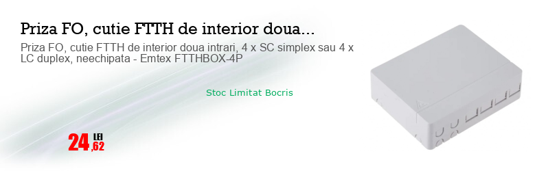 Priza FO, cutie FTTH de interior doua intrari, 4 x SC simplex sau 4 x LC duplex, neechipata - Emtex FTTHBOX-4P