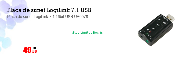 Placa de sunet LogiLink 7.1 16bit USB UA0078