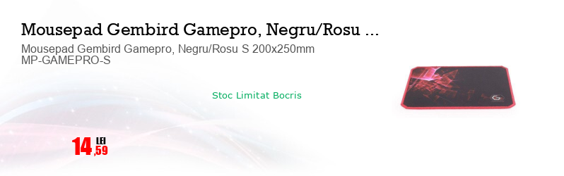 Mousepad Gembird Gamepro, Negru/Rosu S 200x250mm MP-GAMEPRO-S