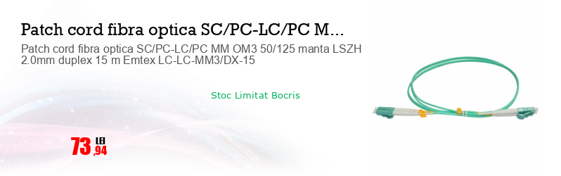 Patch cord fibra optica SC/PC-LC/PC MM OM3 50/125 manta LSZH 2.0mm duplex 15 m Emtex LC-LC-MM3/DX-15