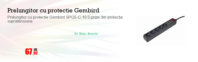 Prelungitor cu protectie Gembird SPG5-C-10 5 prize 3m protectie supratensiune
