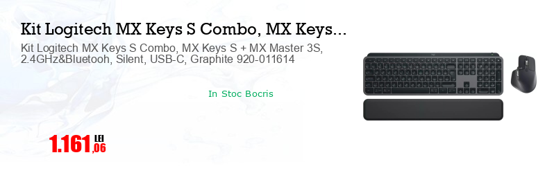 Kit Logitech MX Keys S Combo, MX Keys S + MX Master 3S, 2.4GHz&Bluetooh, Silent, USB-C, Graphite 920-011614