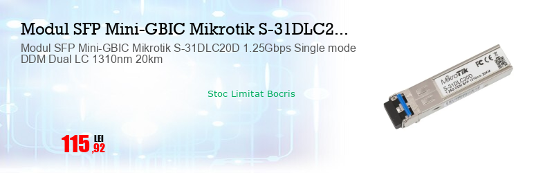 Modul SFP Mini-GBIC Mikrotik S-31DLC20D 1.25Gbps Single mode DDM Dual LC 1310nm 20km