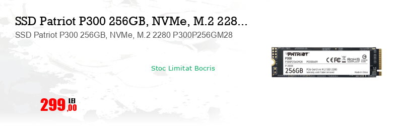 SSD Patriot P300 256GB, NVMe, M.2 2280 P300P256GM28
