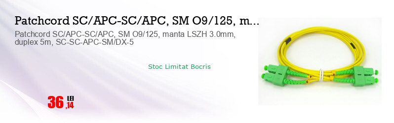 Patchcord SC/APC-SC/APC, SM O9/125, manta LSZH 3.0mm, duplex 5m, SC-SC-APC-SM/DX-5