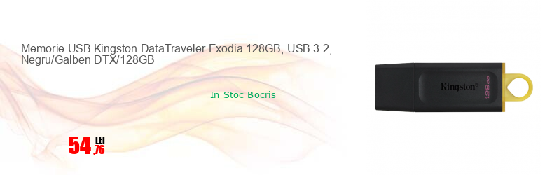 Memorie USB Kingston DataTraveler Exodia 128GB, USB 3.2, Negru/Galben DTX/128GB