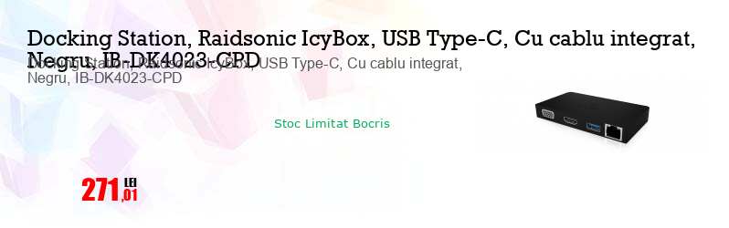 Docking Station, Raidsonic IcyBox, USB Type-C, Cu cablu integrat, Negru, IB-DK4023-CPD