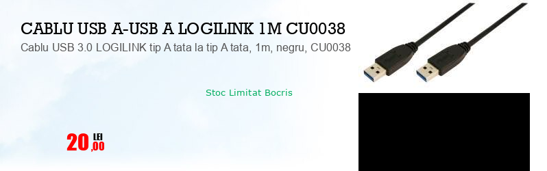 Cablu USB 3.0 LOGILINK tip A tata la tip A tata, 1m, negru, CU0038