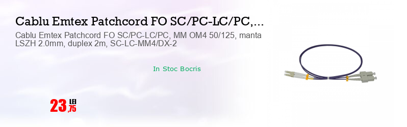 Cablu Emtex Patchcord FO SC/PC-LC/PC, MM OM4 50/125, manta LSZH 2.0mm, duplex 2m, SC-LC-MM4/DX-2