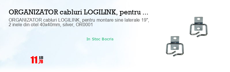 ORGANIZATOR cabluri LOGILINK, pentru montare sine laterale 19", 2 inele din otel 40x40mm, silver, OR0001