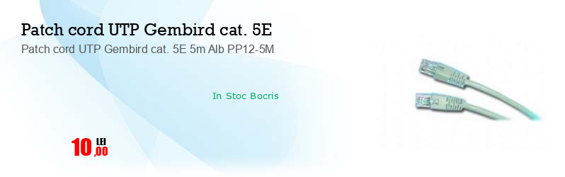 Patch cord UTP Gembird cat. 5E 5m Alb PP12-5M
