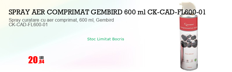 Spray curatare cu aer comprimat, 600 ml, Gembird CK-CAD-FL600-01