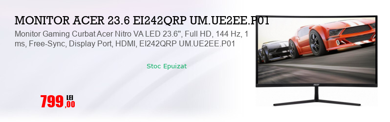 Monitor Gaming Curbat Acer Nitro VA LED 23.6'', Full HD, 144 Hz, 1 ms, Free-Sync, Display Port, HDMI, EI242QRP UM.UE2EE.P01