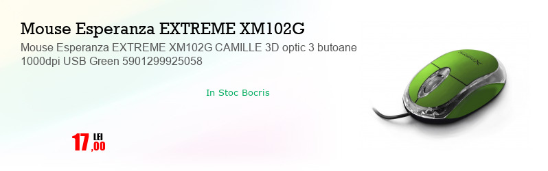 Mouse Esperanza EXTREME XM102G CAMILLE 3D optic 3 butoane 1000dpi USB Green 5901299925058