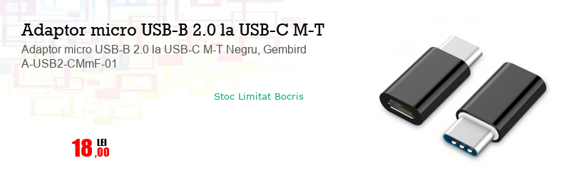 Adaptor micro USB-B 2.0 la USB-C M-T Negru, Gembird A-USB2-CMmF-01
