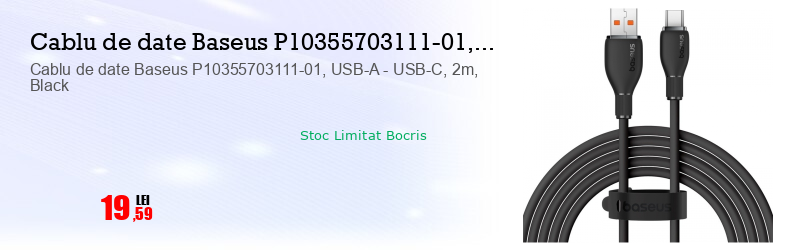 Cablu de date Baseus P10355703111-01, USB-A - USB-C, 2m, Black