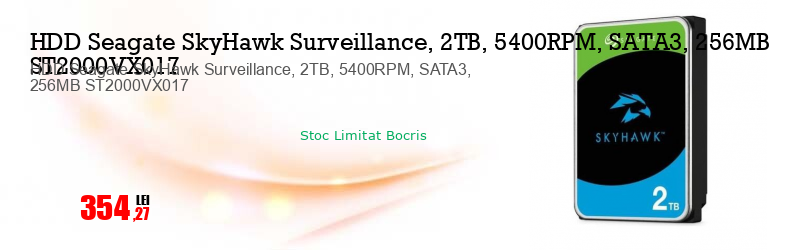 HDD Seagate SkyHawk Surveillance, 2TB, 5400RPM, SATA3, 256MB ST2000VX017